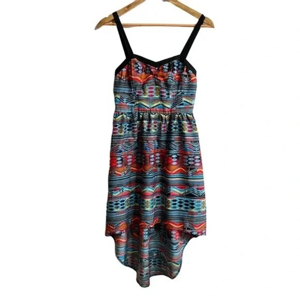 Lottie & Holly Aztec Print High Low Dress‎ Boho Y2K S